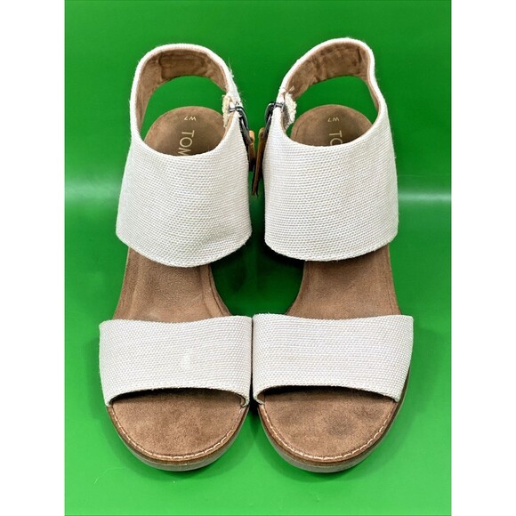 Toms Sandals Womens Sz 7 Tan Majorca Open Toe Cut Out Strap Heels Zipper - Picture 1 of 10